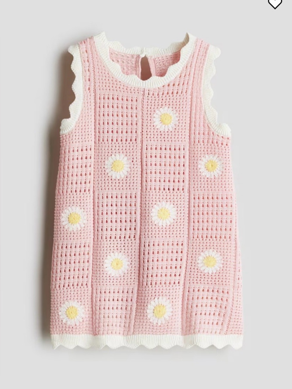 H&M Pink Crochet Daisy Knit Dress with White Trim
